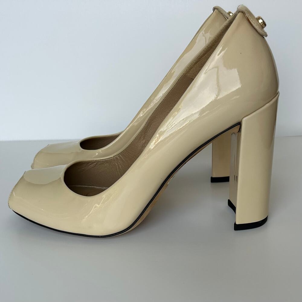 Stuart Weitzman Nude Patent Peep Toe Block Heel Pumps Spritely Size 8.5 M Spain - Picture 5 of 15